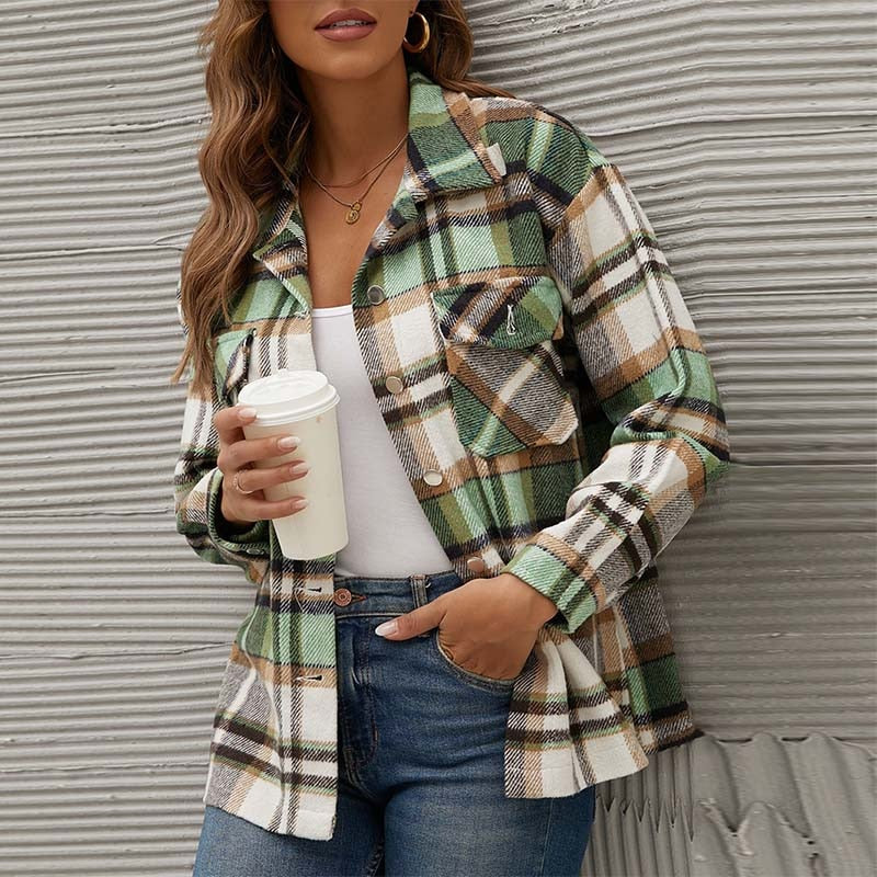 Streetwave Plaid Shacket For Women Warm Lightweight Autumn Transitional Coat Outerwear