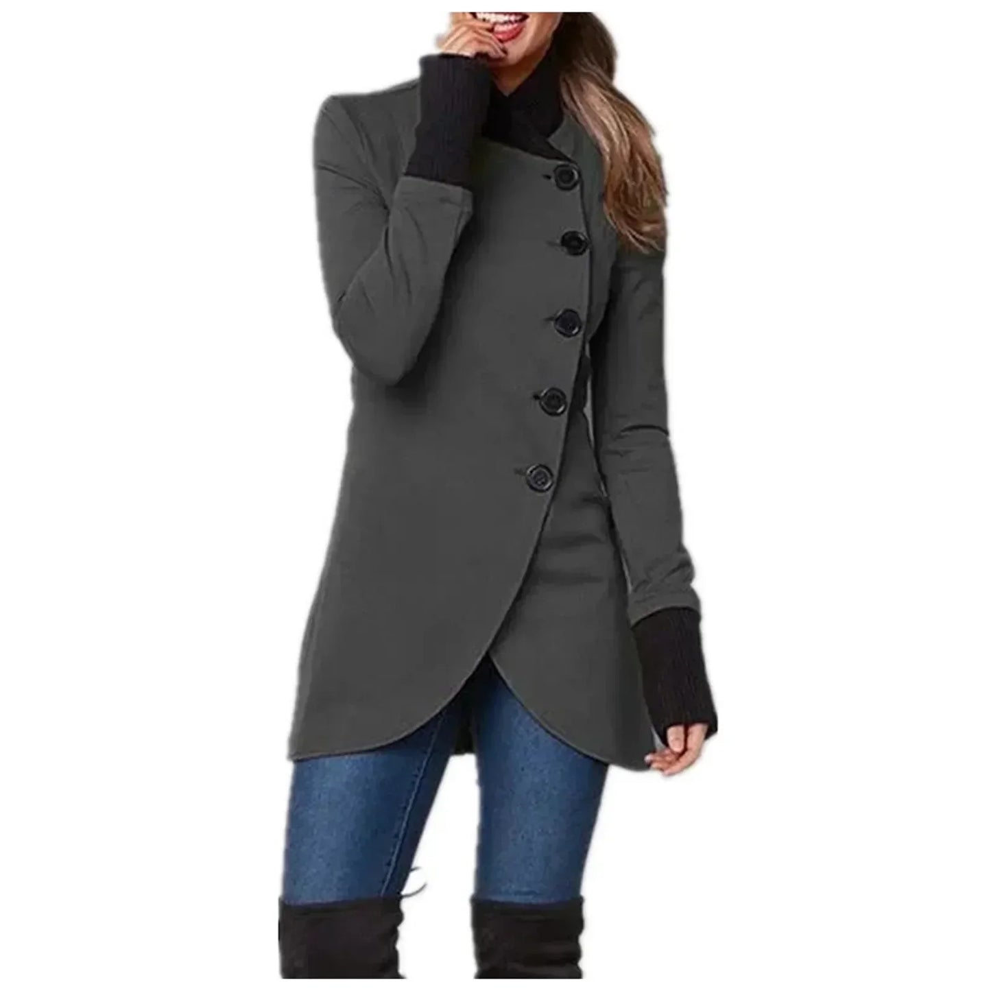 Street-wave Red Coat For Women Chic Warmth Asymmetric Hem Button Front Outerwear Luxurious Design