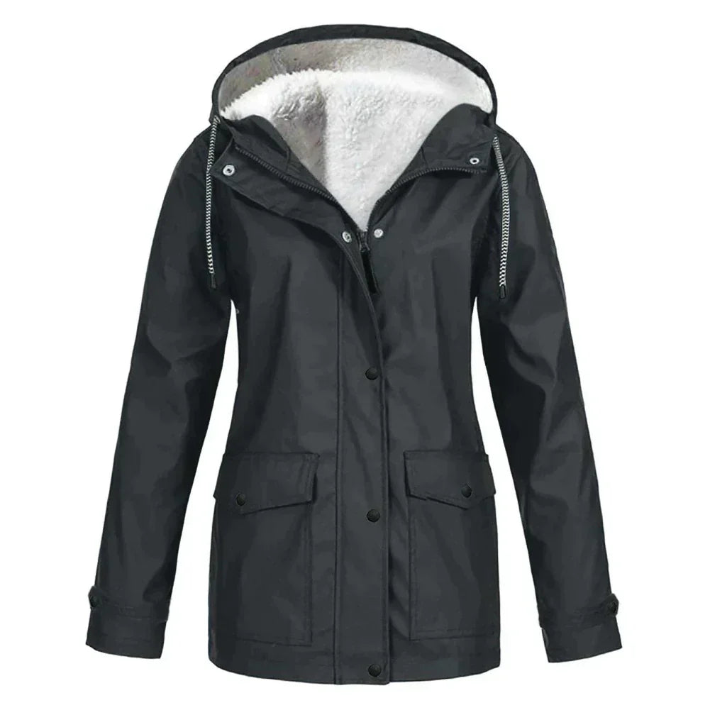 Street-wave Elegant Warm Rain Jacket For Women Chic Hooded Waterproof Coat Cozy Comfort
