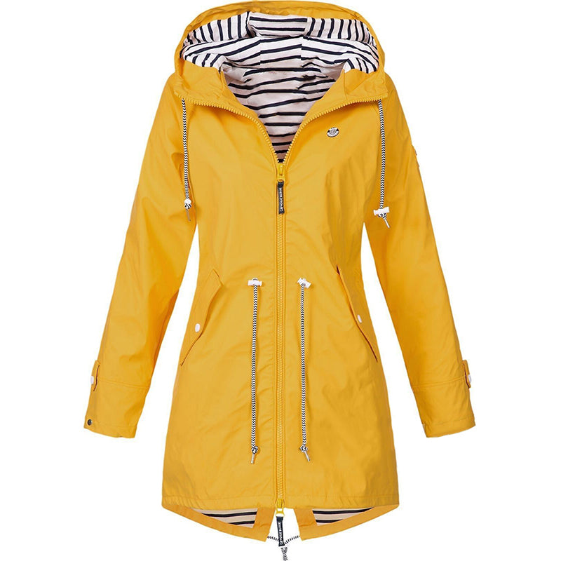 Street-wave Women's Waterproof Hooded Raincoat With Tailored Fit For Chic Parisian Style