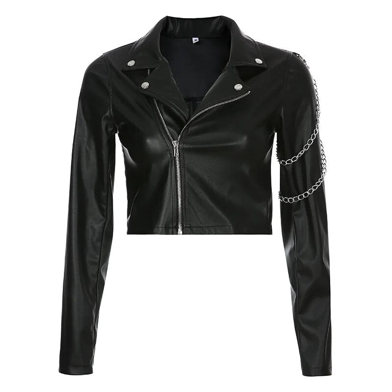Street-wave Cropped Leather Biker Jacket for Women All-Season Warmth Edgy Style Wearable