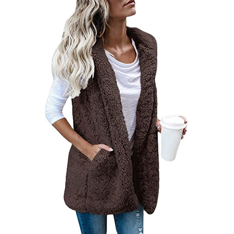 Street Wave Teddy Fleece Vest With Hood For Women Cozy Warm Layering Must Have Autumn Winter
