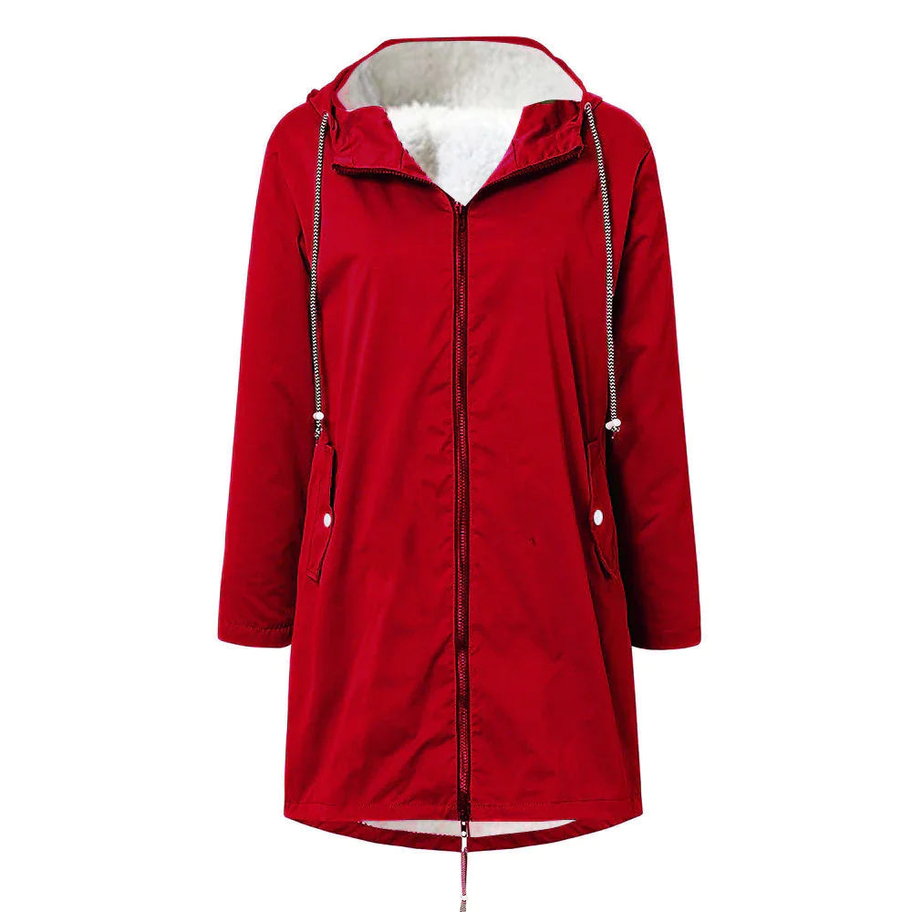 Street-wave Waterproof Fleece Hooded Jacket For Women Cozy Warm Fall Winter Outerwear