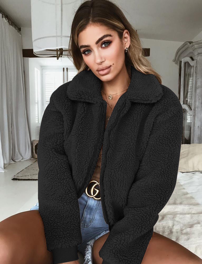 Street-Wave Fluffy Plush Jacket For Women Warm Cozy Winter Coat With Soft Fleece Lining