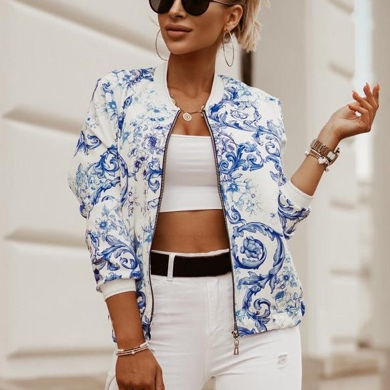 Street-wave Lightweight Floral Jacket For Women With Bold Leaf Print Stylish Everyday Outerwear