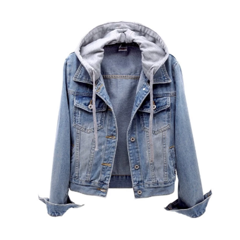 Street-wave Women's Denim Jacket With Removable Hood For Autumn Casual Chic Outerwear