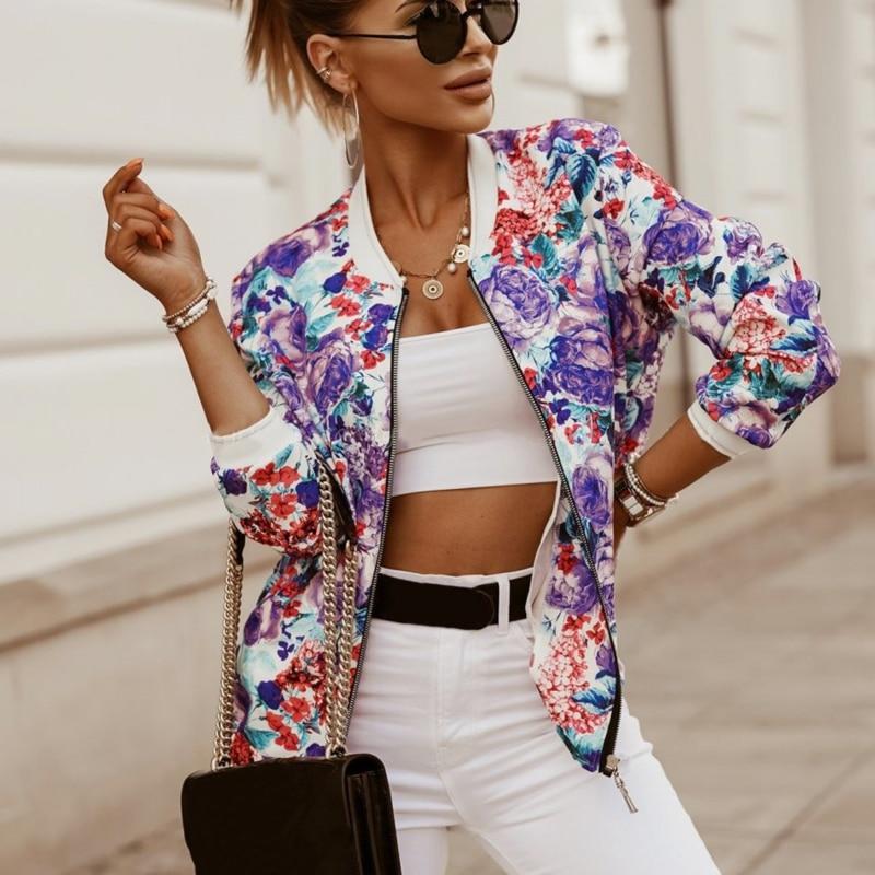 Street-wave Lightweight Floral Jacket For Women With Bold Leaf Print Stylish Everyday Outerwear
