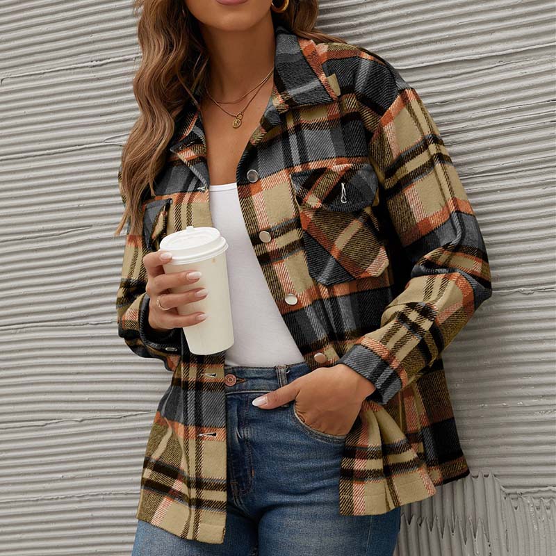 Streetwave Plaid Shacket For Women Warm Lightweight Autumn Transitional Coat Outerwear