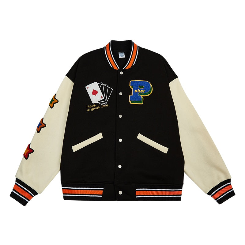 Vintage Baseball Jacket For Unisex By Avelena Warm Fleece Bomber With Embroidered Logo And Stand Collar