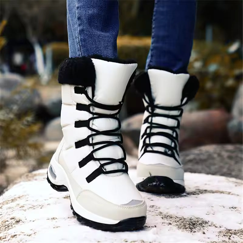 Street-Wave Mid-Calf Quilted Winter Boots With Lace Up And Air Cushioned Sole For Cold Weather Comfort