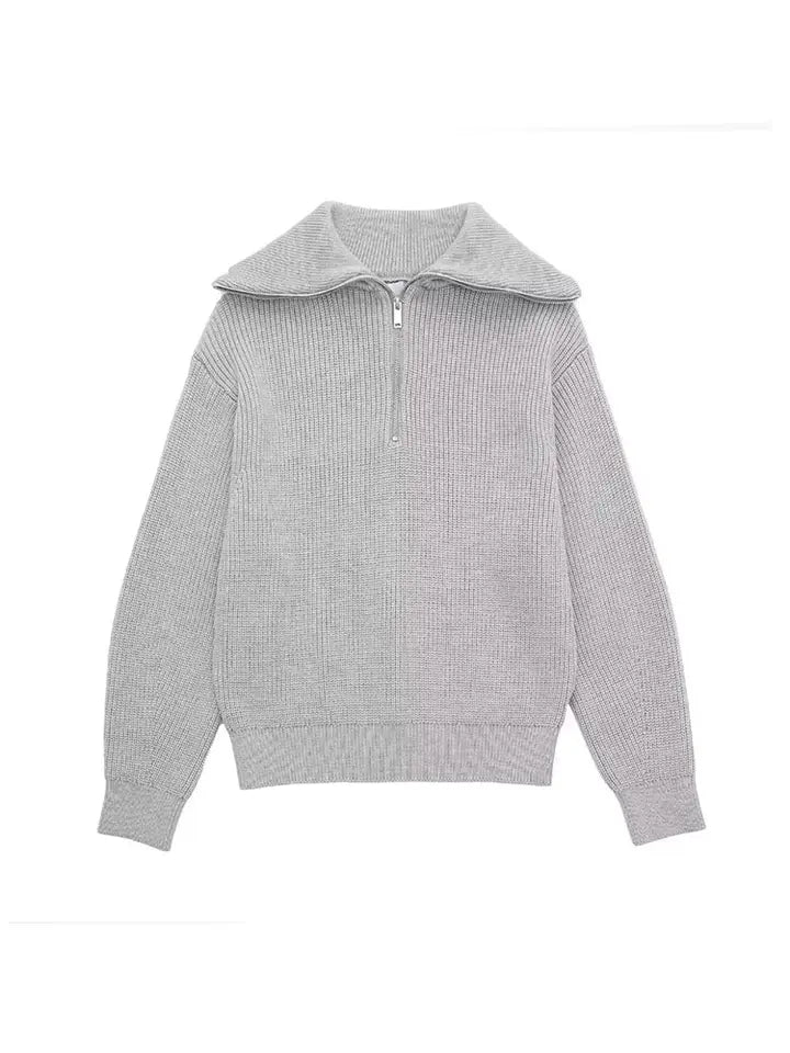 Street-wave Retro Zip Knit Pullover For Men And Women Warm Winter Sweater With Striped Design And Cozy Comfort