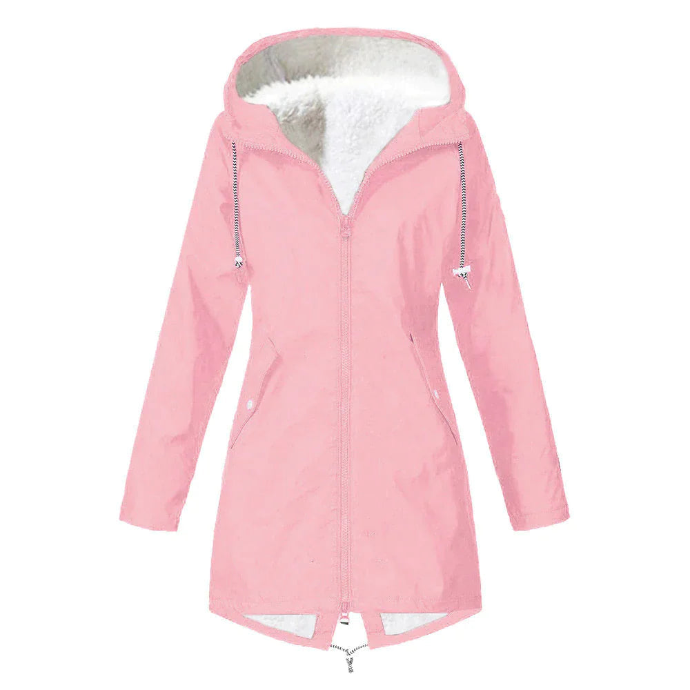 Street-wave Waterproof Fleece Hooded Jacket For Women Cozy Warm Fall Winter Outerwear