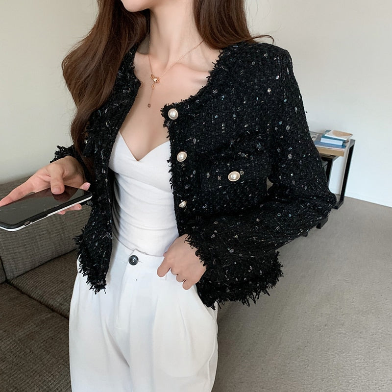 Street-wave Tweed Jacket For Women Timeless Chic Day To Night Versatility Perfect For Jeans Elevate Everyday Looks