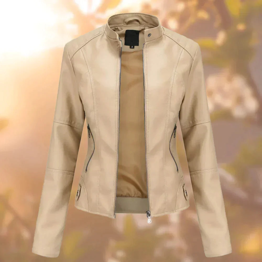 Street-wave Women's Slim-Fit Biker Jacket for Urban Style and Defined Silhouette