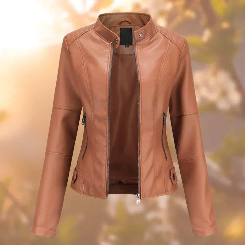 Street-wave Women's Slim-Fit Biker Jacket for Urban Style and Defined Silhouette