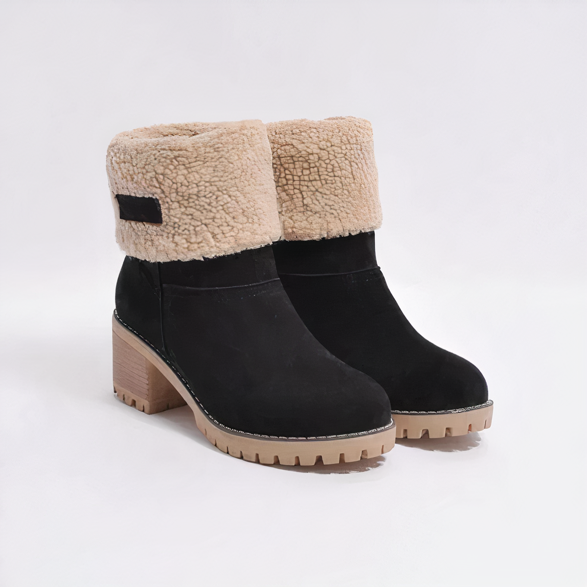 Street-Wave Women's Winter Boots With Shearling Cuff And Block Heel For Cozy Durable Warmth