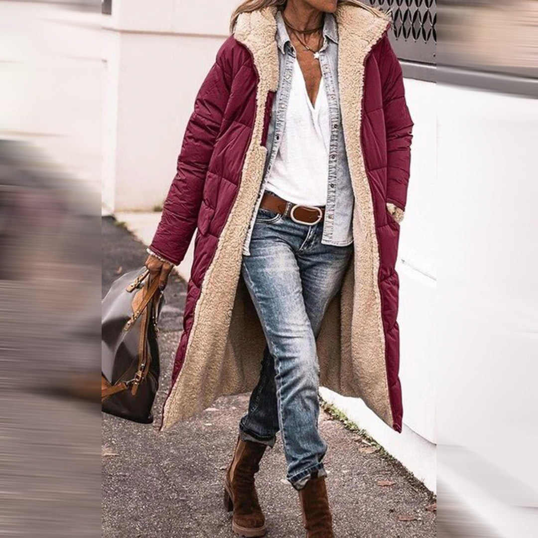 Street Wave Long Puffer Coat With Hood And Pockets And Sherpa Lining Womens Winter Jacket Insulated Warmth