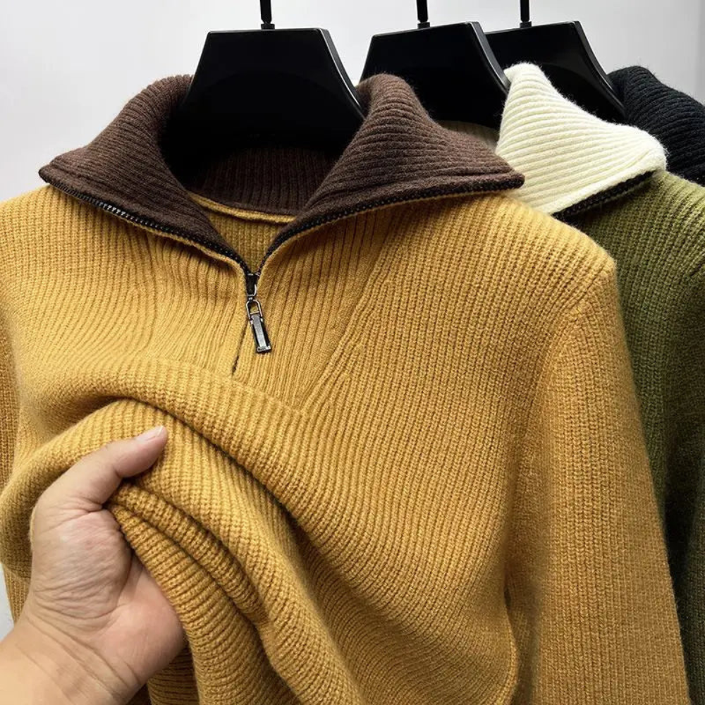 Street-Wave Men's Zip Collar Pullover Sporty Yet Elegant Knit Sweater for Active Lifestyles