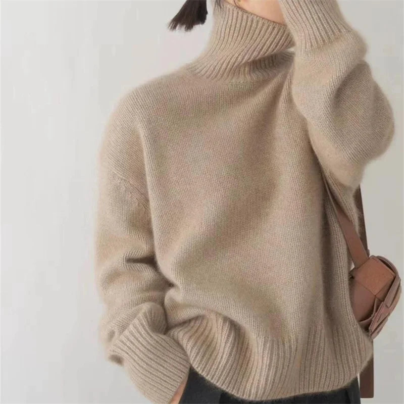Street Wave Cashmere Oversized Turtleneck Sweater Unisex Soft Warm