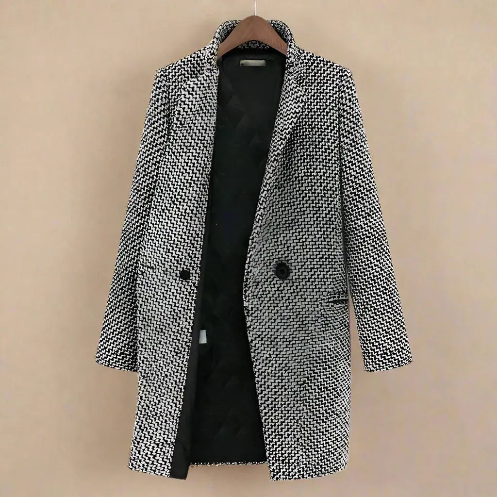 Street-Wave Houndstooth Long Coat For Women, Timeless Elegance Meets Modern Charm, Autumn Essential