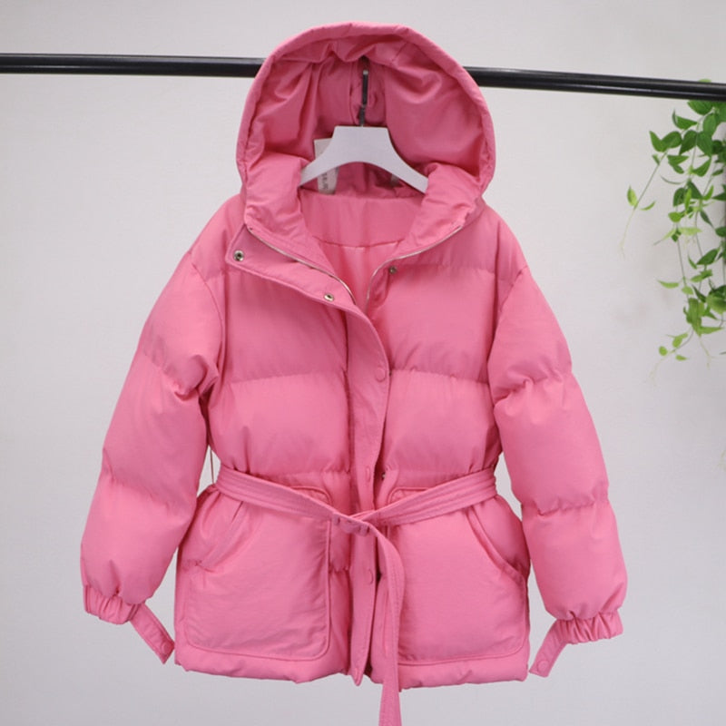 Streetwave Womens Puffer Jacket With Belt Street Chic Warm Tailored Fit Insulated For Cold Weather Everyday Style