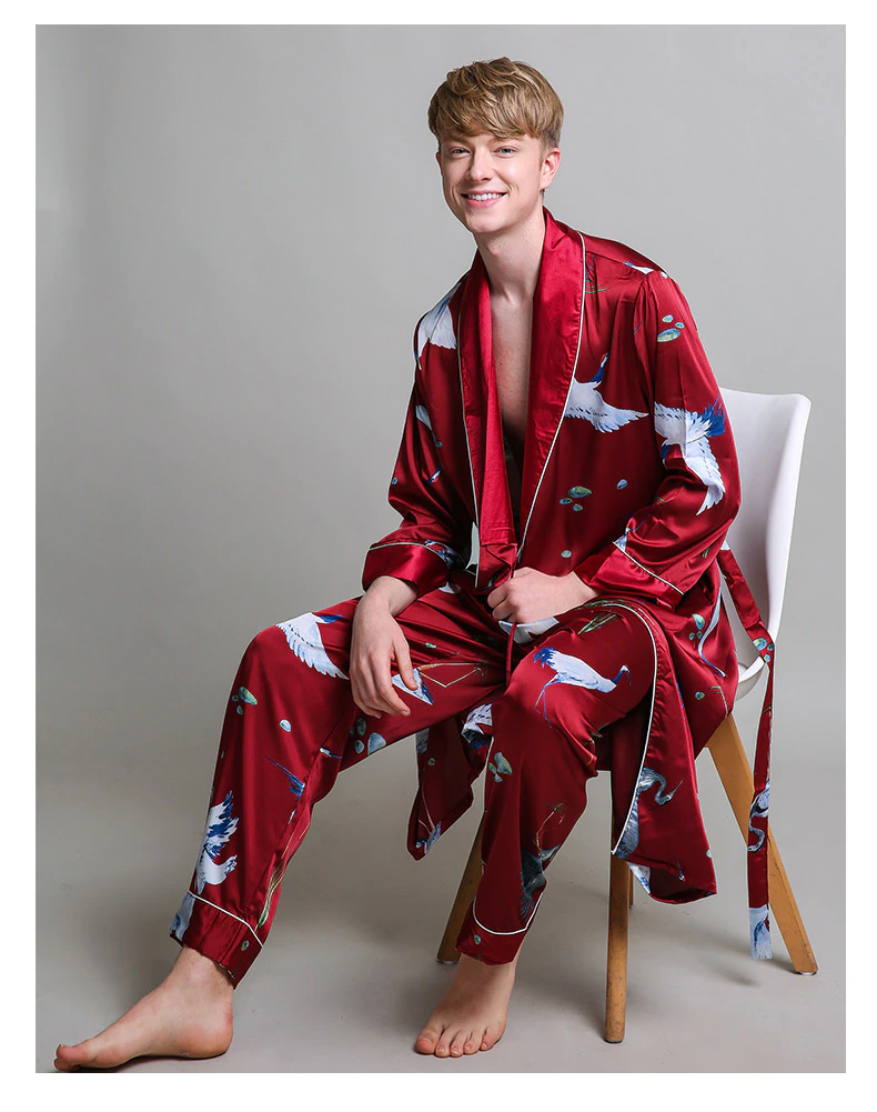 Streetwave Mens Satin Robe And Pajama Set Animal Print Luxury Loungewear For Men Premium Comfort