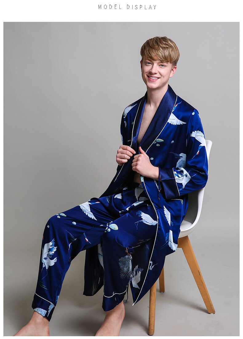 Streetwave Mens Satin Robe And Pajama Set Animal Print Luxury Loungewear For Men Premium Comfort