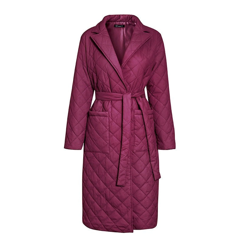 Street-wave Quilted Long Winter Coat for Women, Warm Belted Puffer With Cozy Fit