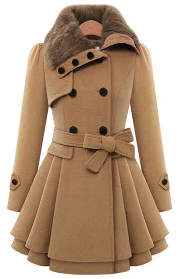 Street-Wave Natalie Wool Trench Coat Double Breasted Warm Sherpa Lining Women