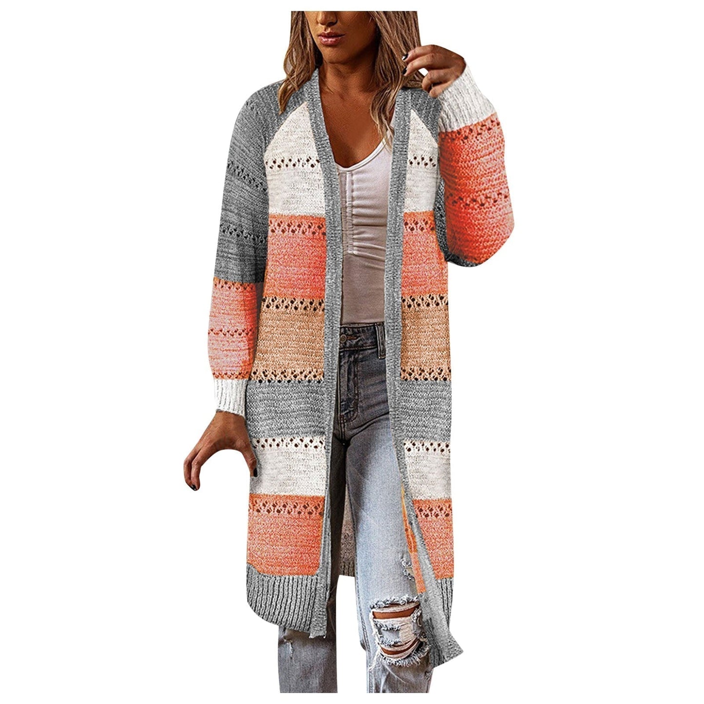 Street Wave Cozy Colorblock Cardigan Vest For Women Open Front Longline Knitwear Cozy Classic