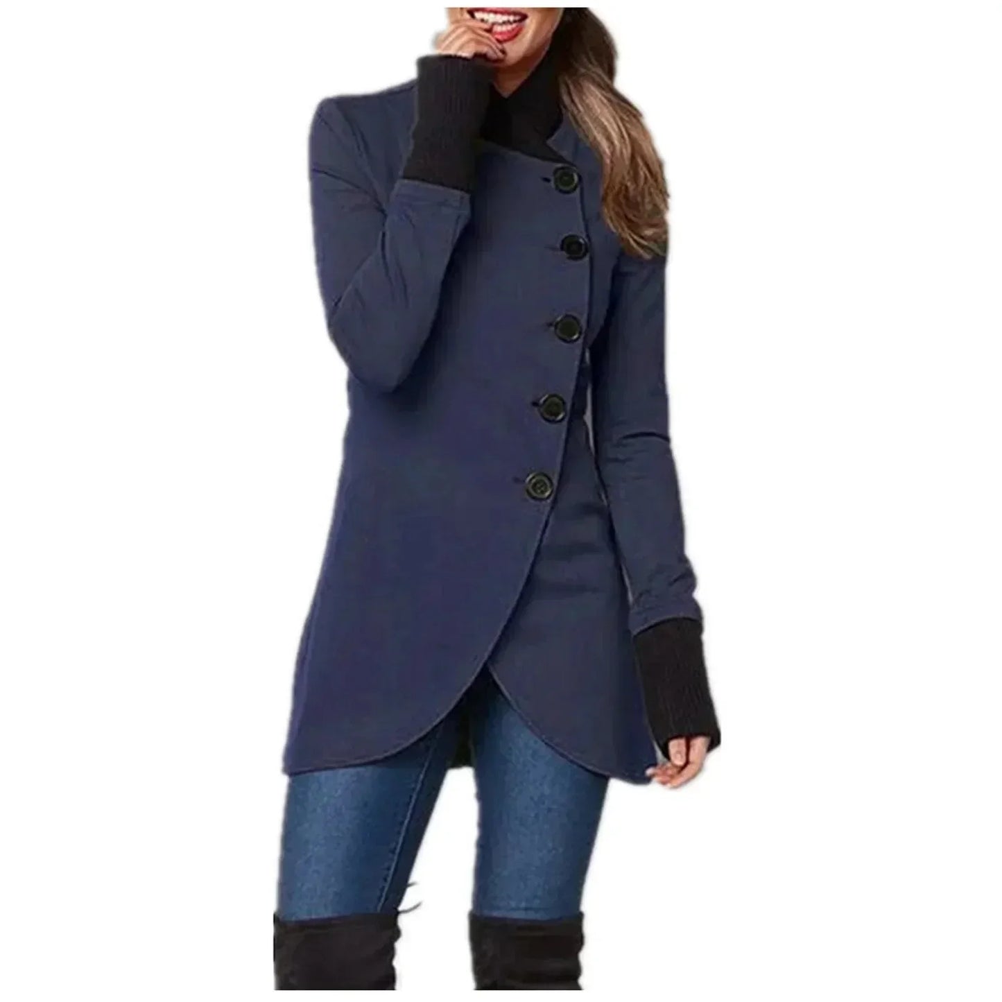 Street-wave Red Coat For Women Chic Warmth Asymmetric Hem Button Front Outerwear Luxurious Design