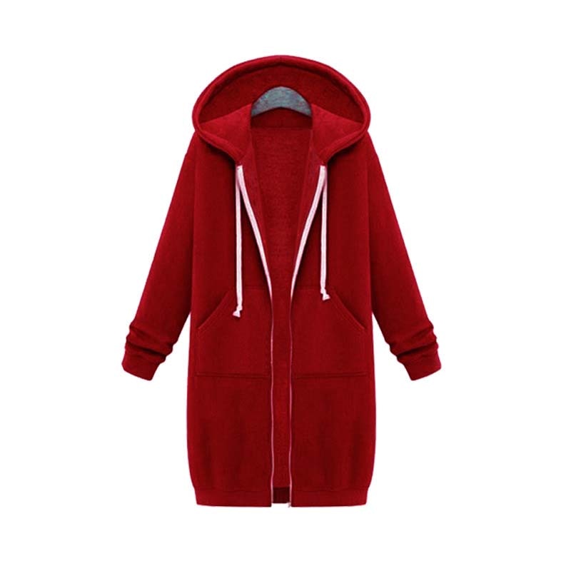 Street-wave Chic Long Sweatshirt Jacket For Women With Hood Zip Front, Premium Comfort And Versatile Style