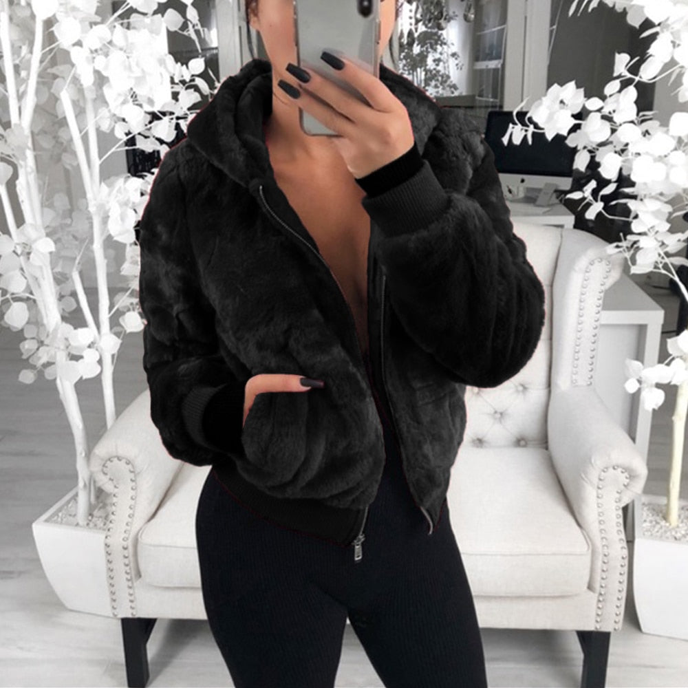 Street-Wave Womens Hooded Plush Zip Jacket Sherpa Lined Cozy Warmth For Women Everyday Comfort
