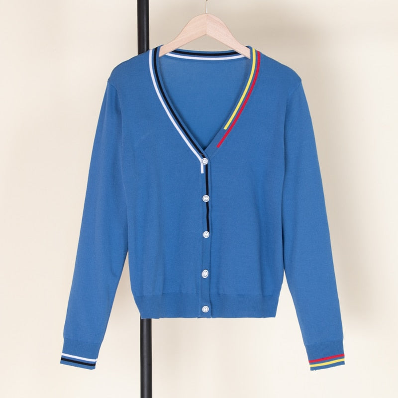 Street-wave Women's Cardigan With Colorful Trim, Elegant Comfort And Durable Style