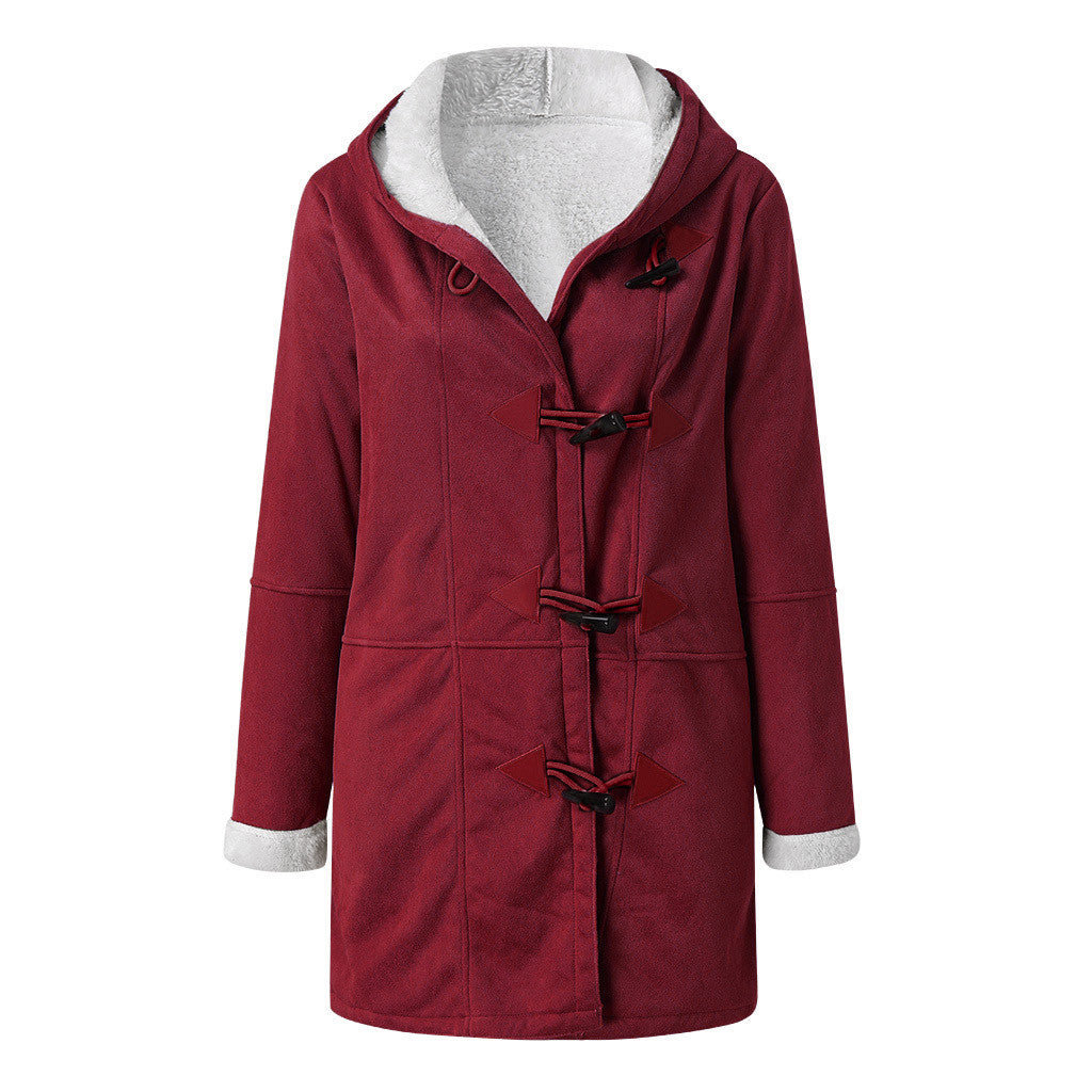 Street-wave Hooded Duffel Coat For Women With Pockets And Toggle Closures Warm Fleece Lined Outerwear