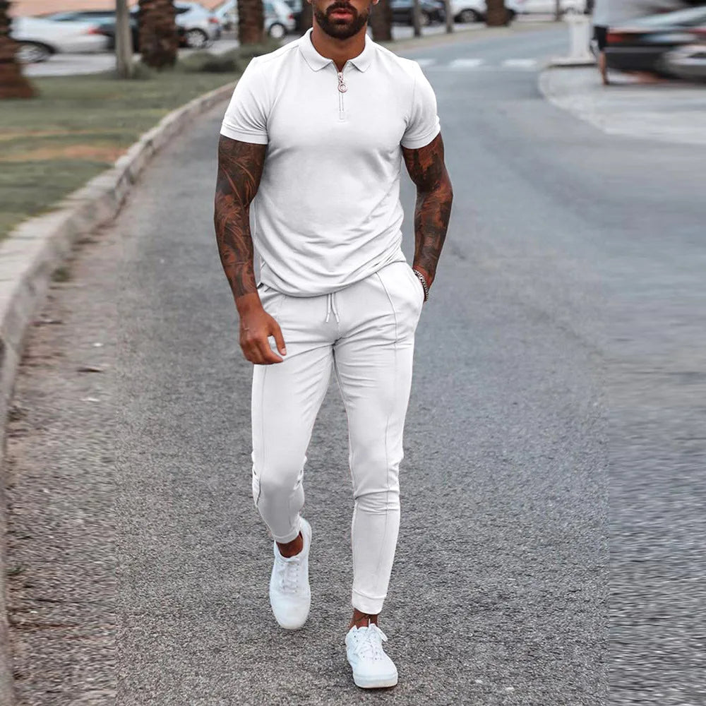 Street Wave Mens Zip Polo Set Comfortable Breathable Lightweight Athleisure For Men