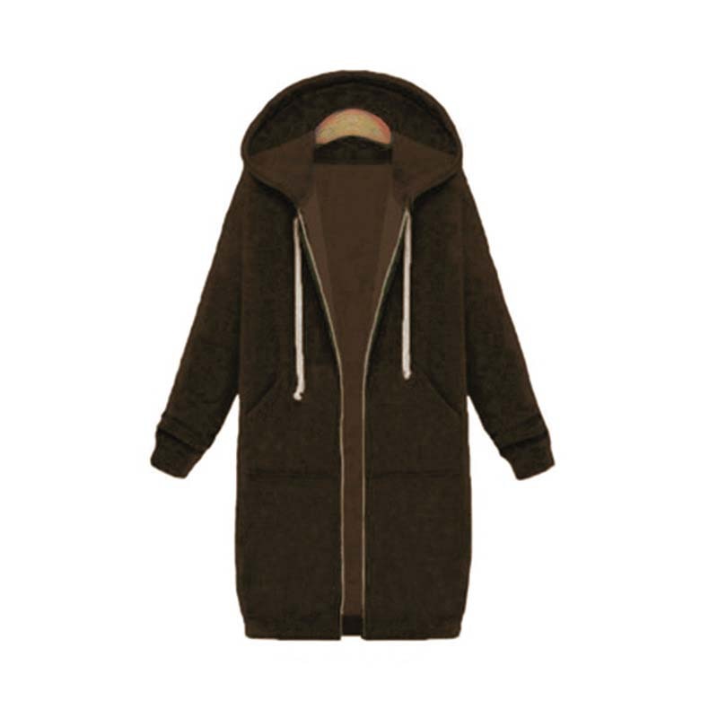 Street-wave Chic Long Sweatshirt Jacket For Women With Hood Zip Front, Premium Comfort And Versatile Style