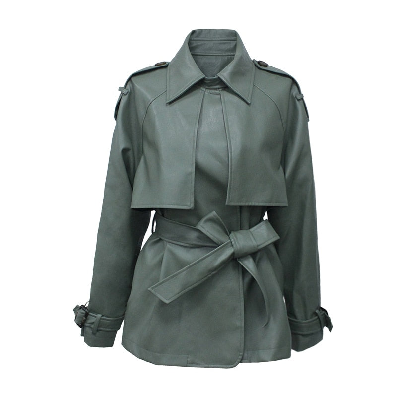 Street Wave Faux Leather Jacket With Wrap Collar For Winter Warmth For Fashion Forward Women