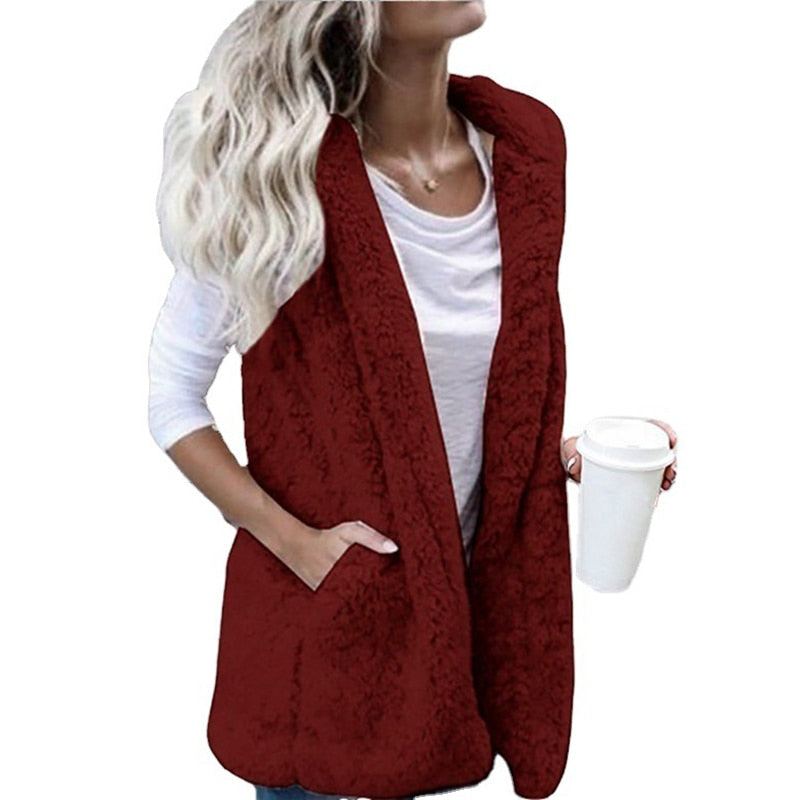 Street Wave Teddy Fleece Vest With Hood For Women Cozy Warm Layering Must Have Autumn Winter
