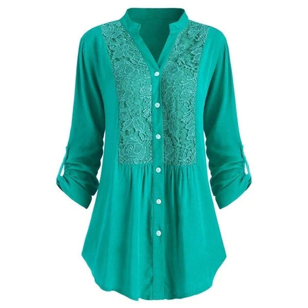 Lace Detail Long Blouse For Women Street Wave Effortless Elegance