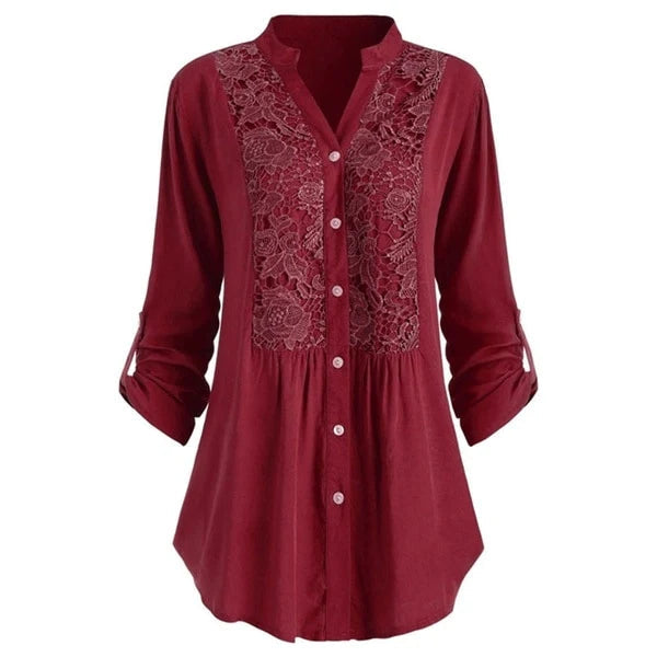 Lace Detail Long Blouse For Women Street Wave Effortless Elegance