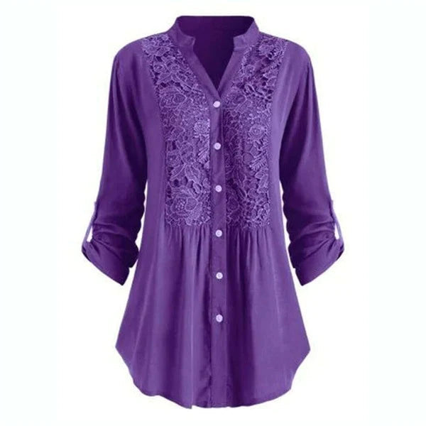 Lace Detail Long Blouse For Women Street Wave Effortless Elegance