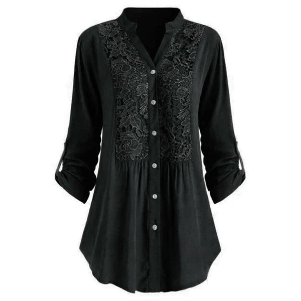 Lace Detail Long Blouse For Women Street Wave Effortless Elegance