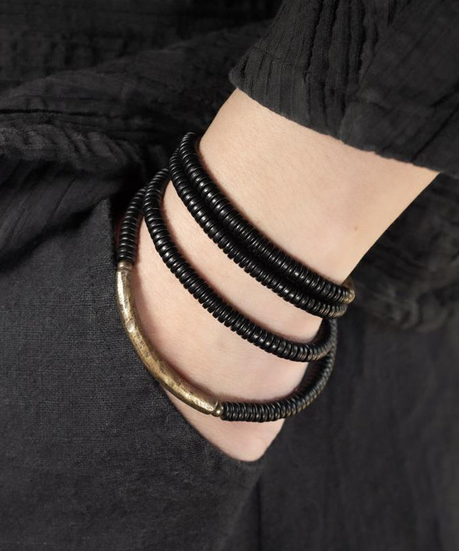 Bracelet à chaîne superposé en bois d'ébène noir fait main - Street-Wave