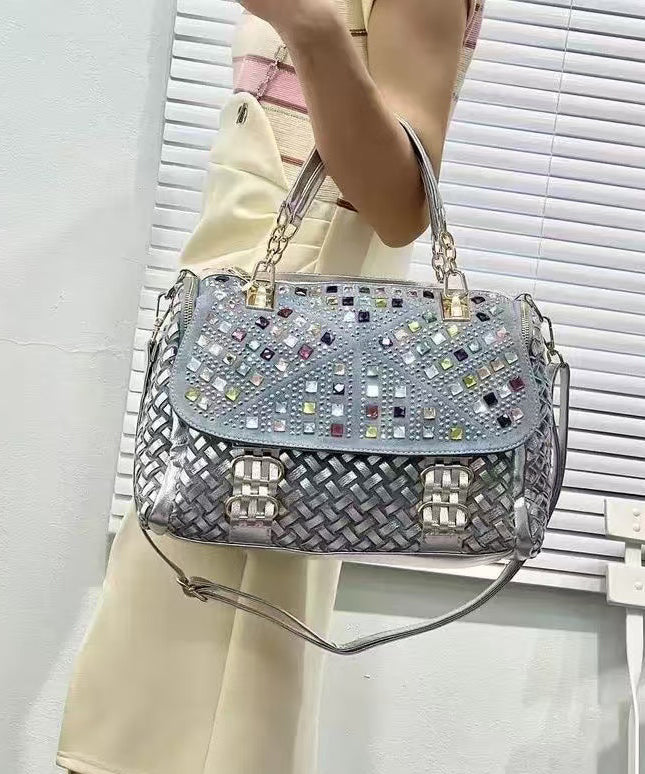 Sac fourre-tout en denim chic fait main avec zircon bleu - Street-Wave
