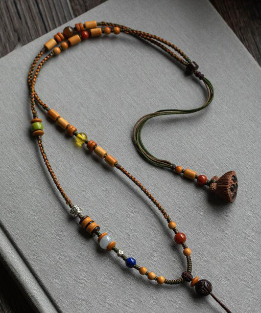 Collier pendentif en perles tissées à la main marron fait main - Street-Wave
