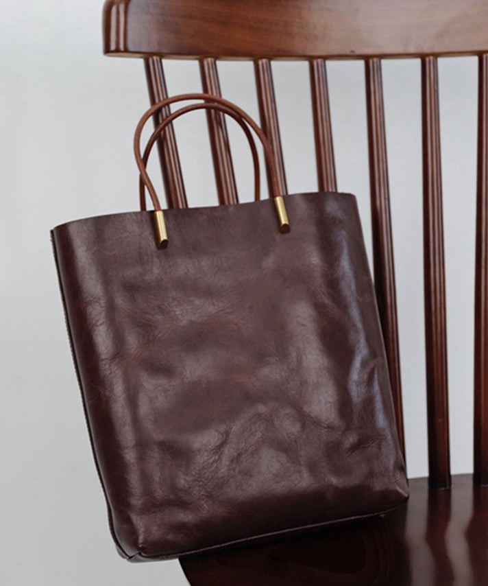 Sac fourre-tout en cuir de grande capacité fait main en chocolat - Street-Wave