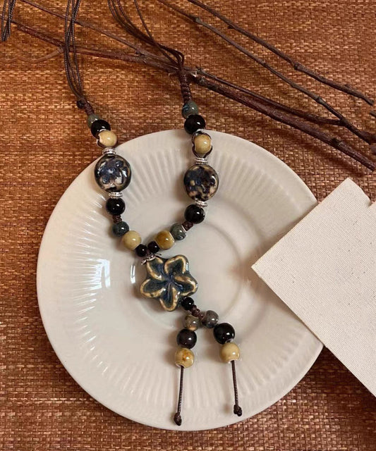 Collier pendentif en céramique fait main en alliage de café et corde cirée - Street-Wave