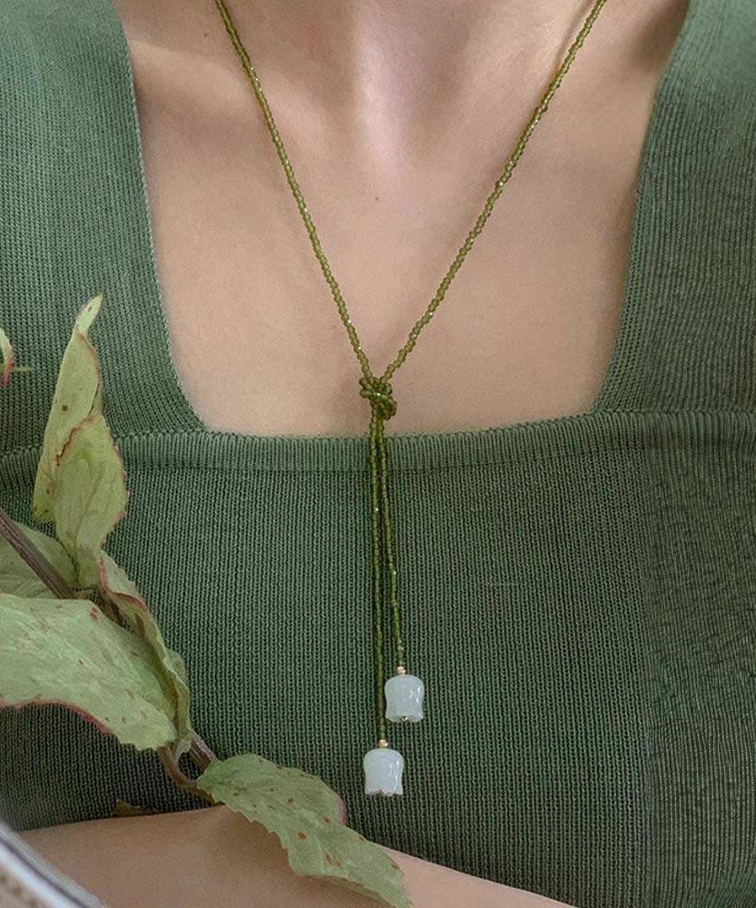 Collier pendentif en perles de muguet en cristal vert tissé à la main - Street-Wave