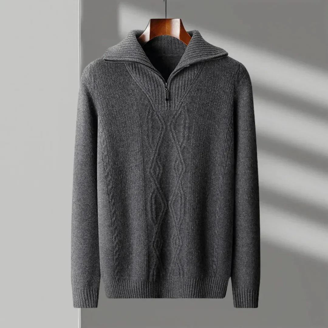 Merino Wool Half Zip Cable Knit Sweater Waylynn Unisex